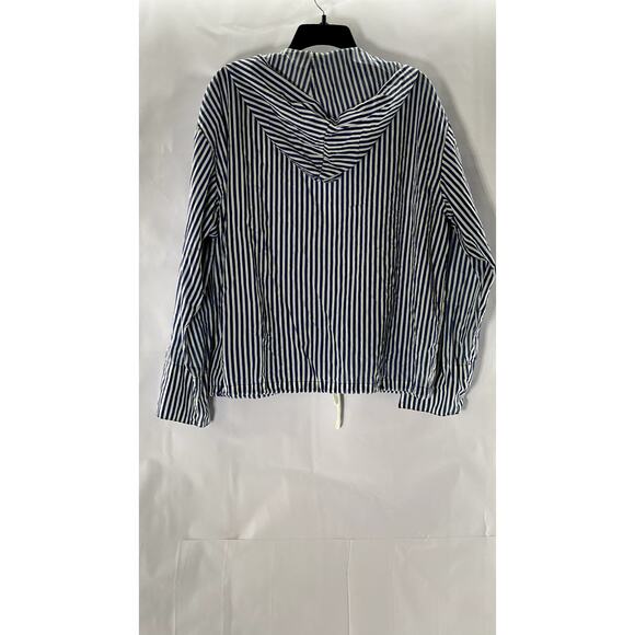 LIMON COMPANY Women's Navy/White Striped Zip-Up Marine Hooded Jacket SZ 2 - Picture 2 of 8